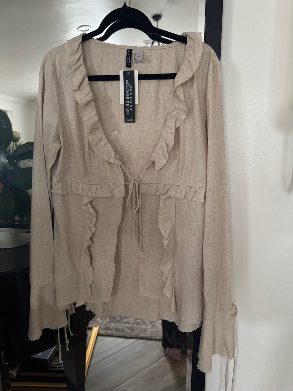 Divided Ruffle Tie-Front Tunic - Beige
